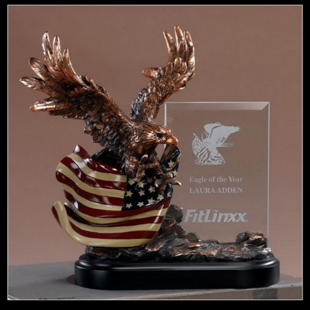 Eagle with Glass and American Flag (9"x10")